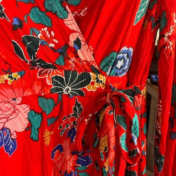 Anthropologie Red Floral Boswell Midi Dress 8